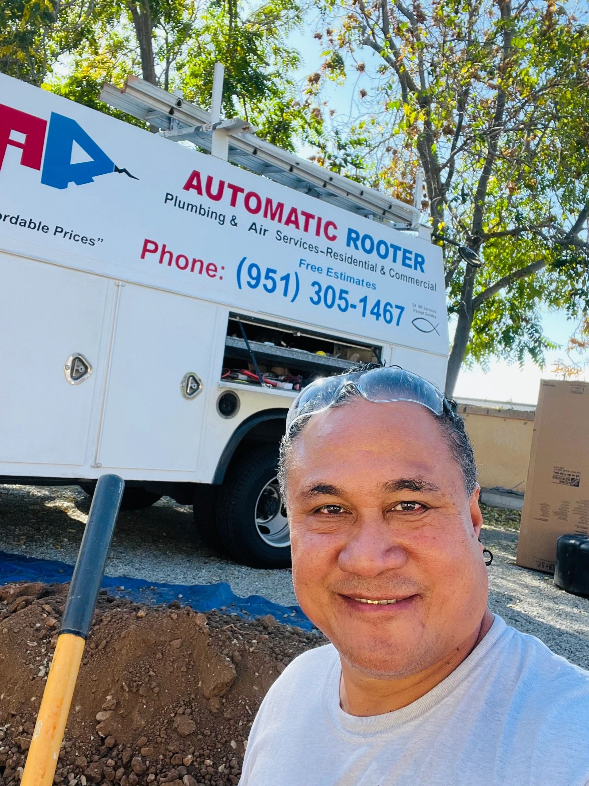 Automatic Rooter owner with service truck — plumbing and air services in Hemet, CA